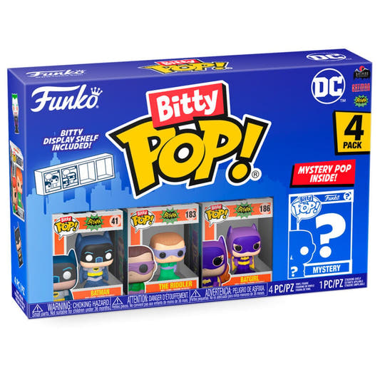 Blíster FUNKO Bitty Pop! Batman Adam West con Batman, The Riddler, Batgirl y figura misteriosa