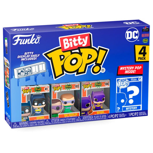 Blíster FUNKO Bitty Pop! Batman Adam West con Batman, The Riddler, Batgirl y figura misteriosa
