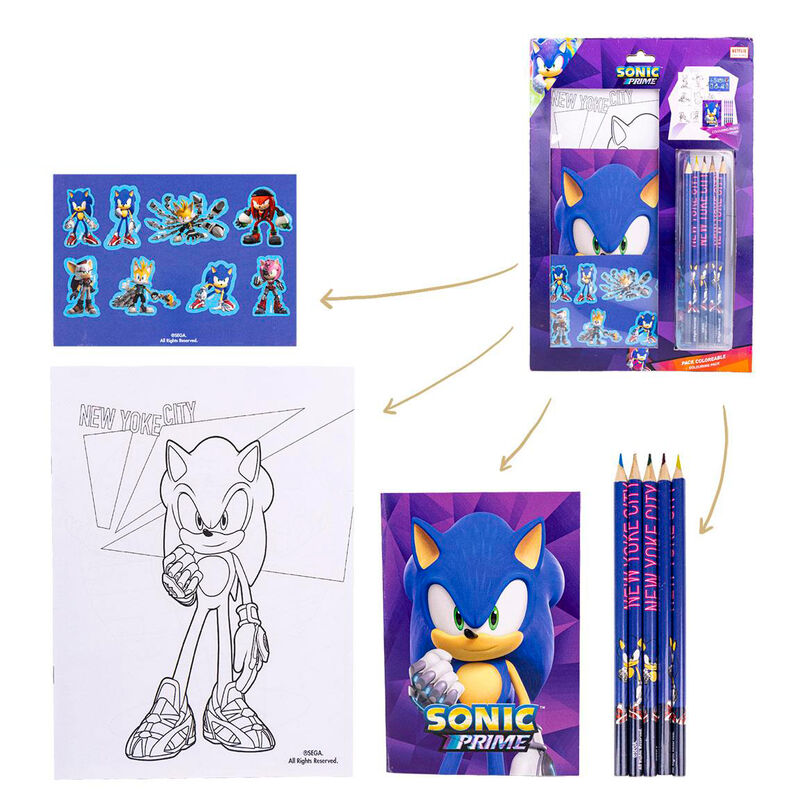 Set de papelería coloreable Sonic Prime con cuadernos, lápices y pegatinas