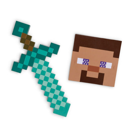 Máscara pixelada y espada turquesa de Minecraft DISGUISE