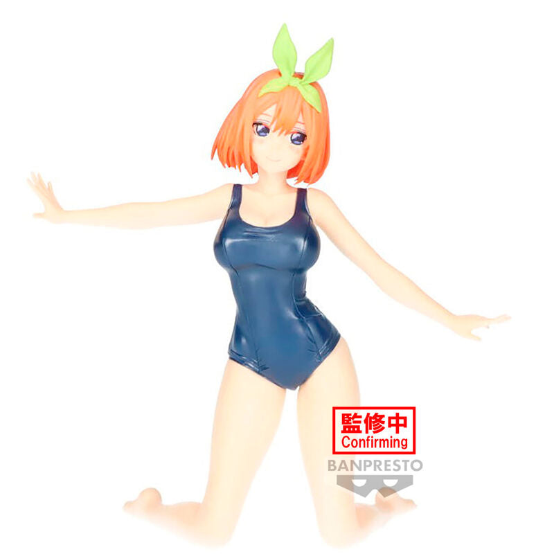 Figura de Yotsuba Nakano arrodillada con bañador azul y lazo verde - 2