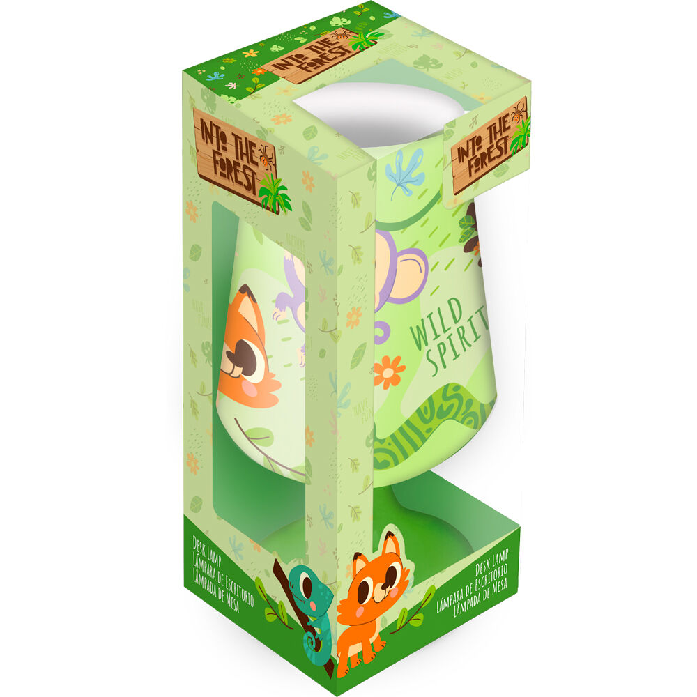 Lámpara de mesa verde En el bosque con ilustraciones de animales - 2