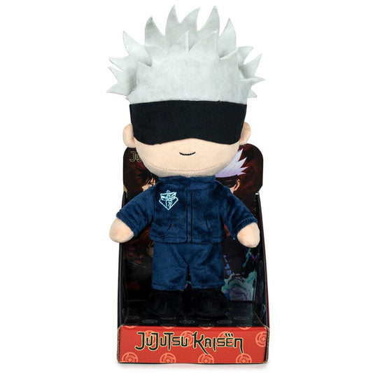 Peluche de Gojo de Jujutsu Kaisen con cabello blanco y antifaz negro