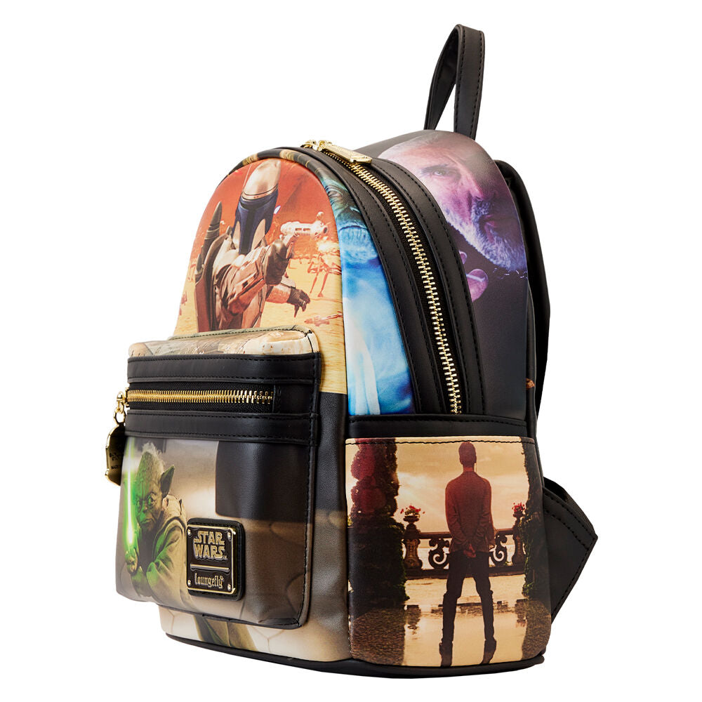 Mochila Loungefly de Star Wars El Ataque de los Clones con Yoda y Jango Fett - 5