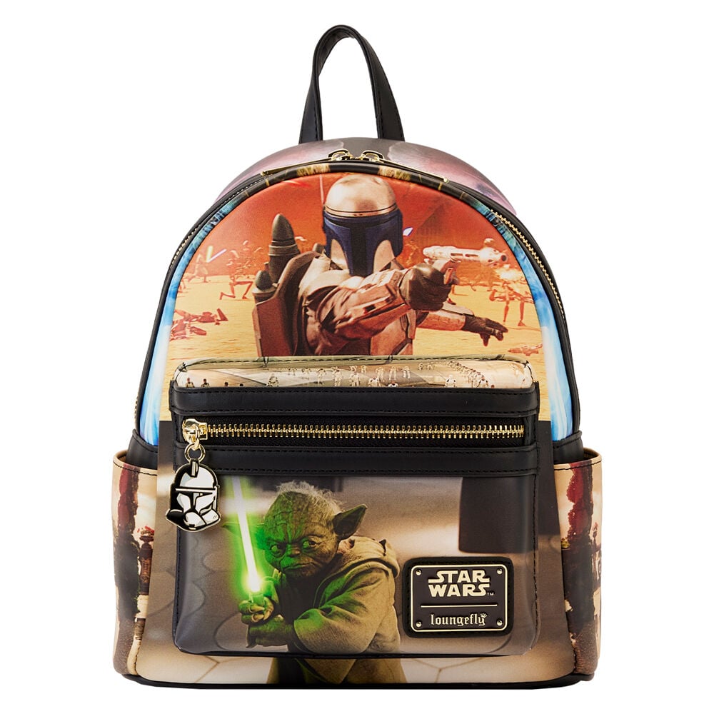 Mochila Loungefly de Star Wars El Ataque de los Clones con Yoda y Jango Fett