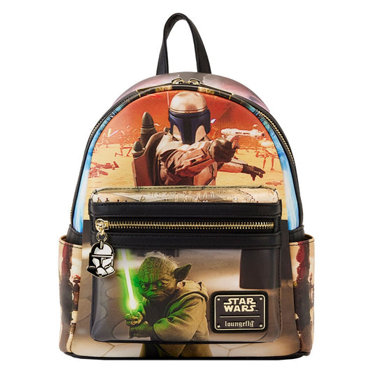 Mochila Loungefly de Star Wars El Ataque de los Clones con Yoda y Jango Fett