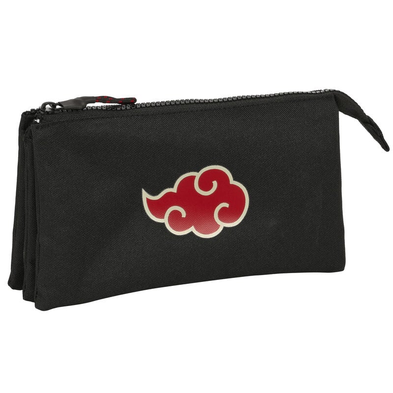 Portatodo triple negro SAFTA de Naruto Shippuden con nube roja de Akatsuki