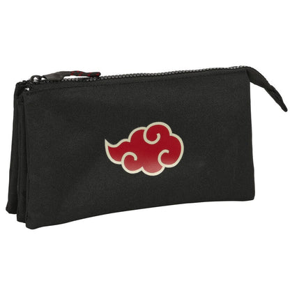 Portatodo triple negro SAFTA de Naruto Shippuden con nube roja de Akatsuki