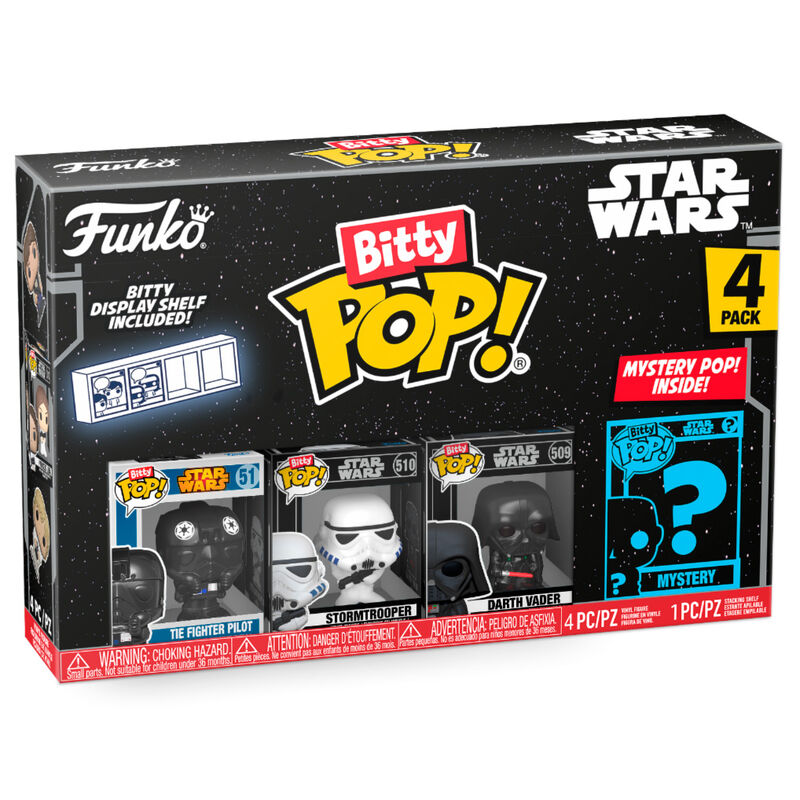 Pack FUNKO Bitty POP! Star Wars con Darth Vader, Stormtrooper, piloto TIE y figura misteriosa