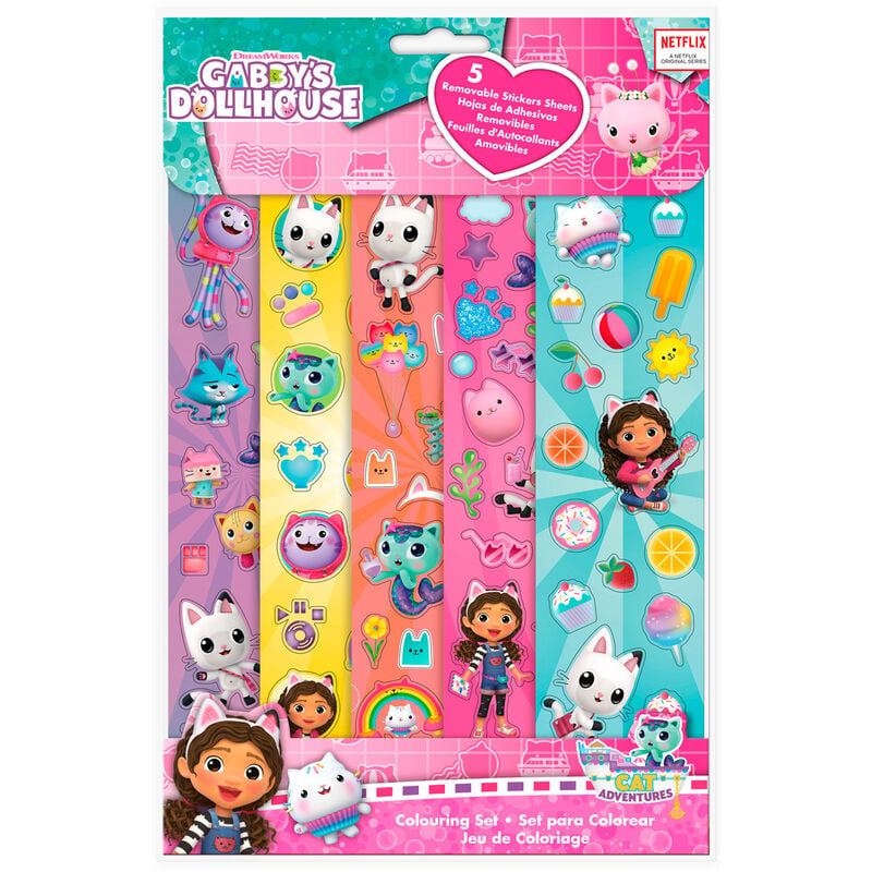 Set de 5 hojas de pegatinas removibles de Gabby's Dollhouse
