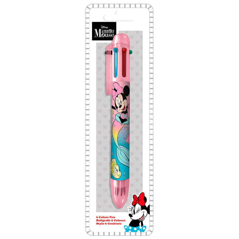 Bolígrafo rosa de 6 colores con Minnie Disney