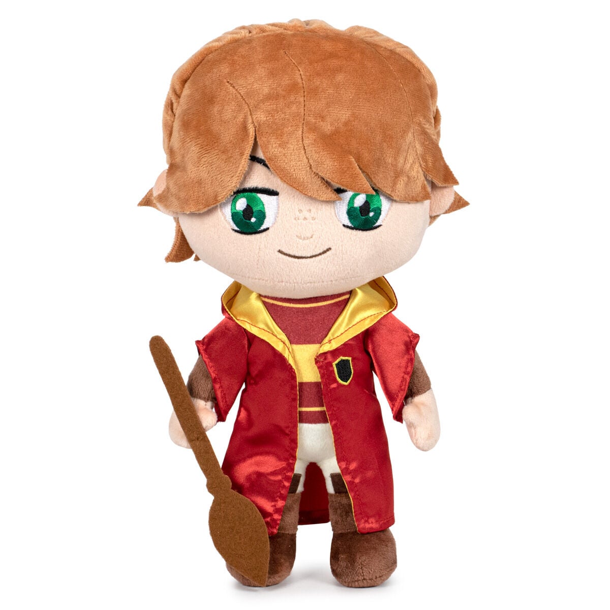 Peluche de Ron Weasley de Harry Potter con túnica de Quidditch y escoba