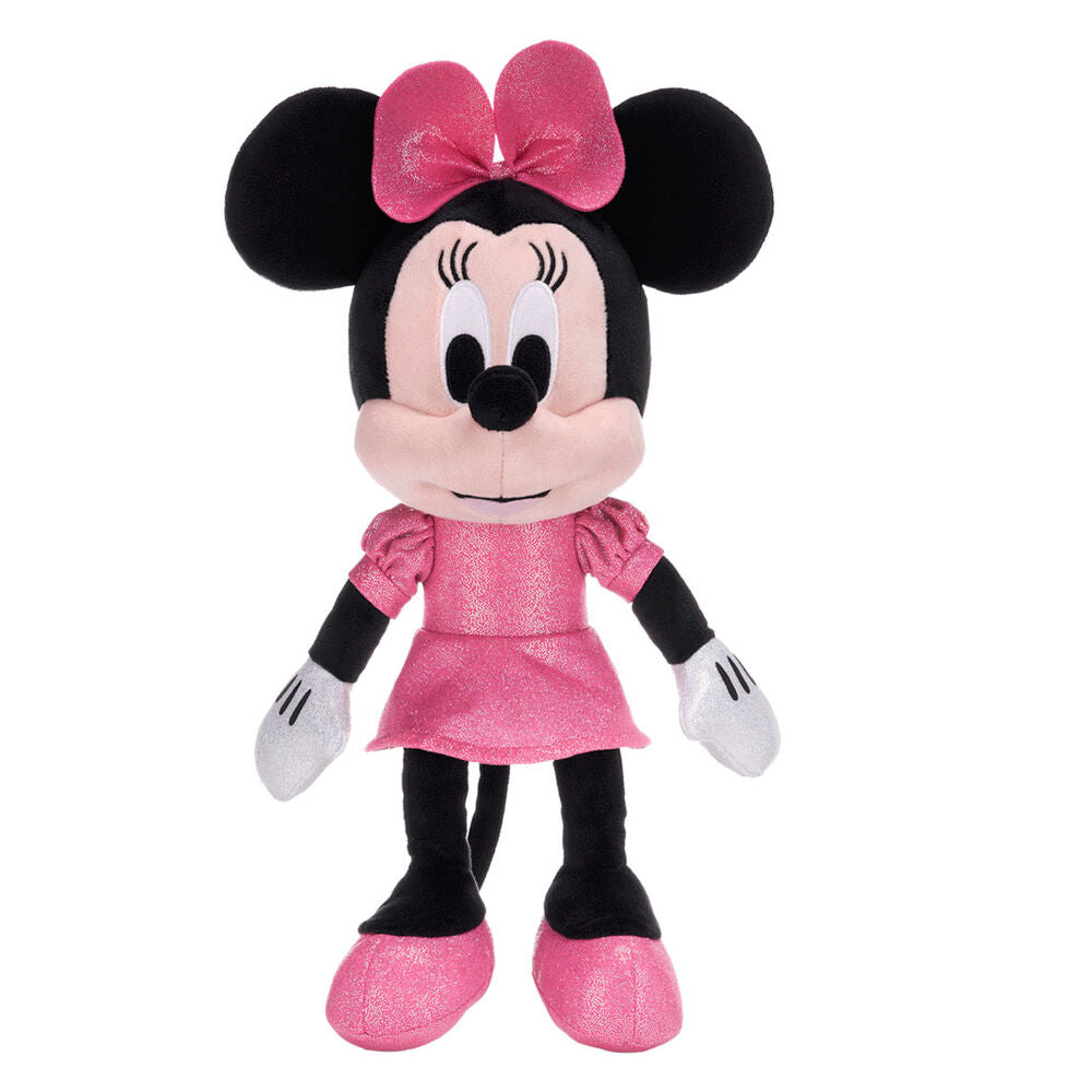 Peluche Minnie Disney con vestido y lazo rosa brillante
