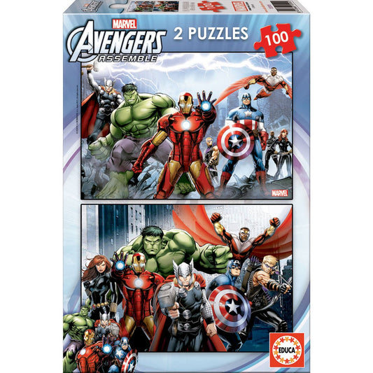 Caja con dos puzzles Marvel de Los Vengadores de 100 piezas