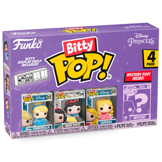 Blíster Bitty Pop! Disney Princesas con figuras de Cenicienta, Blancanieves, Aurora y una figura misteriosa