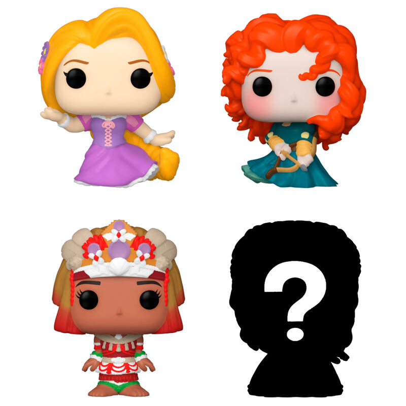 Pack Funko Bitty Pop! Disney Princesas con Rapunzel, Mérida, Moana y figura misteriosa - 2