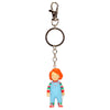Llavero de Chucky de PVC con pelo naranja y peto azul