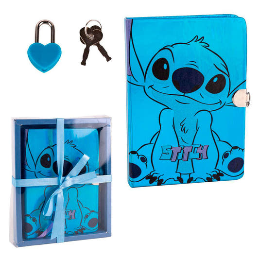 Diario azul de Stitch Disney con candado y dos llaves