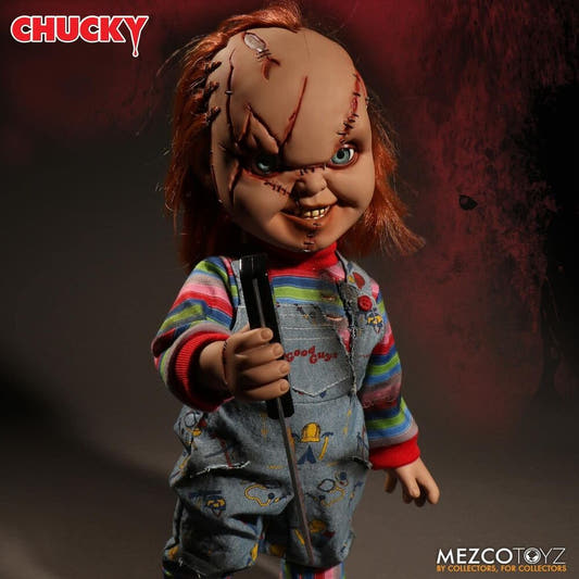 Figura parlante de Chucky de 38 cm con ropa de tela y cuchillo - 9