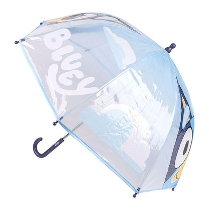 Paraguas burbuja transparente Bluey con mango curvo azul