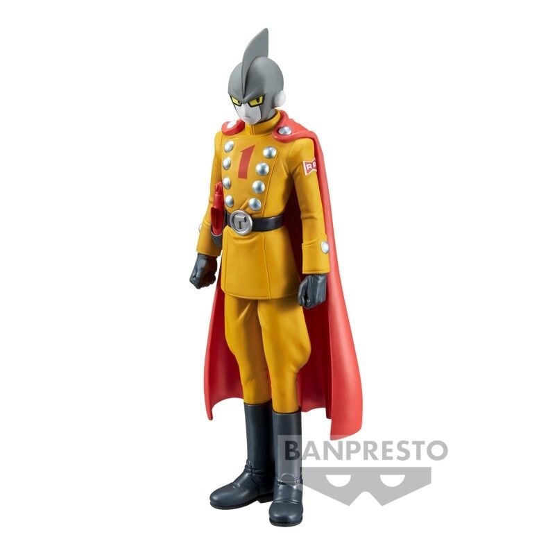 Figura Gamma 1 de Dragon Ball Super Super Hero con traje amarillo y capa roja