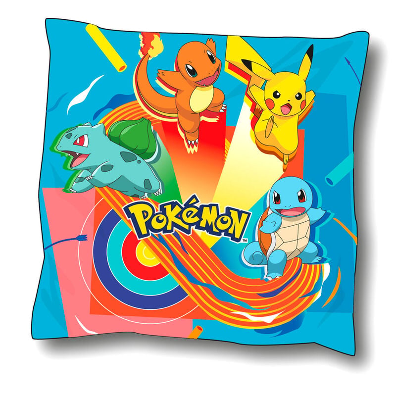 Cojín Pokémon de microfibra con Pikachu, Charmander, Bulbasaur y Squirtle