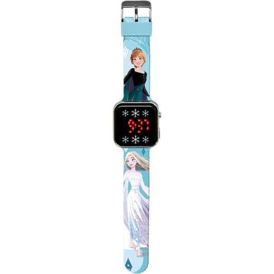 Reloj LED Frozen II Disney con correa azul de Anna y Elsa