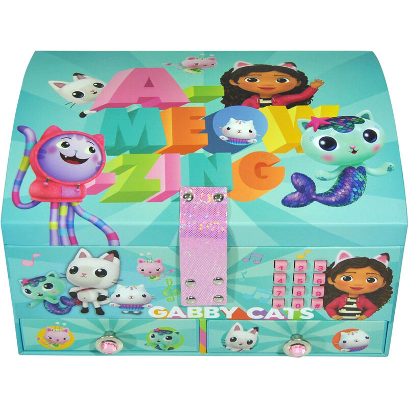 Joyero turquesa de Gabby’s Dollhouse con dos cajones y personajes