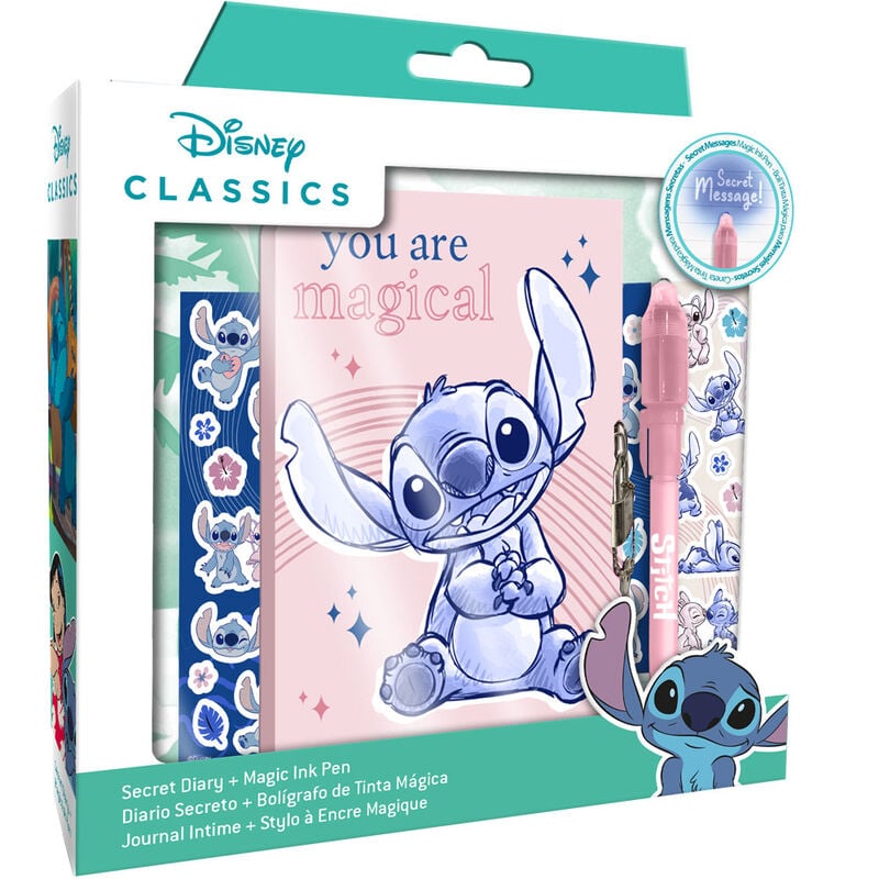 Diario secreto de Stitch Disney con bolígrafo rosa de tinta mágica