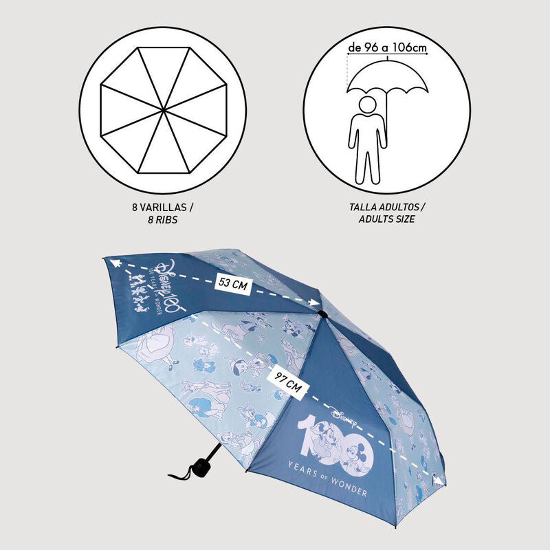 Paraguas manual plegable Disney azul con estampado de personajes - 3