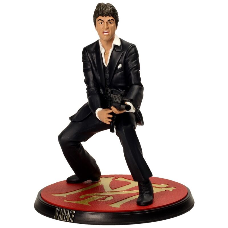 Figura de Tony Montana de Scarface con traje negro sobre base decorada - 3