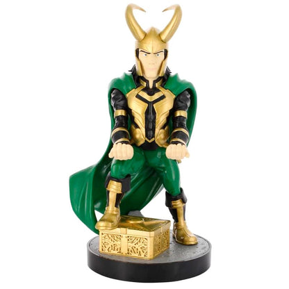 Soporte Cable Guy de Loki Marvel con armadura dorada y capa verde