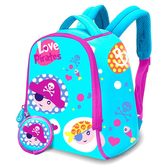 Mochila turquesa Love Pirates con monedero pirata a juego