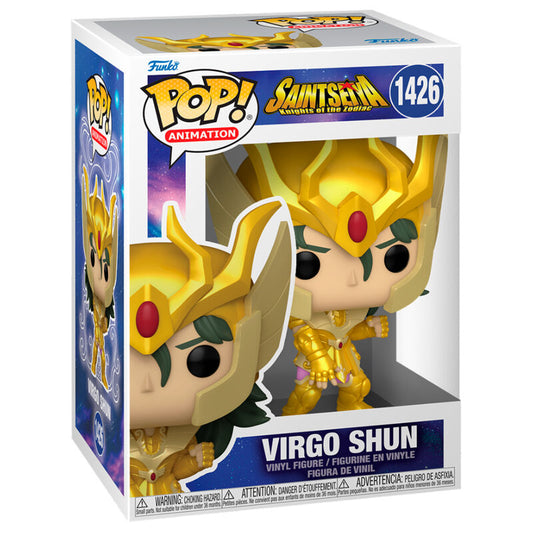Figura Funko POP! de Virgo Shun de Saint Seiya con armadura dorada en su caja