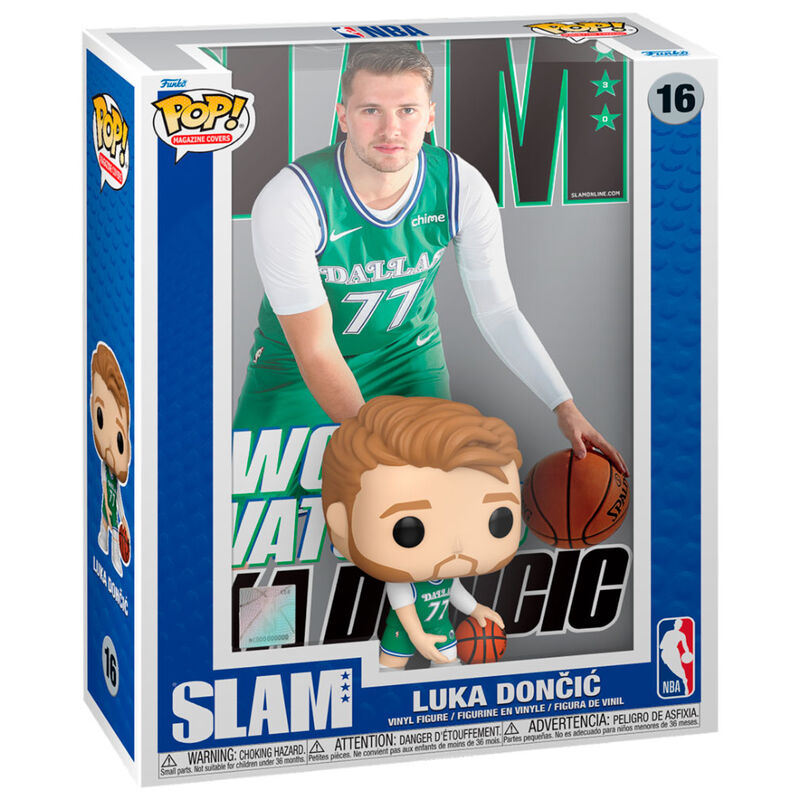 Figura FUNKO POP Cover Slam de Luka Doncic con uniforme de Dallas y balón de baloncesto