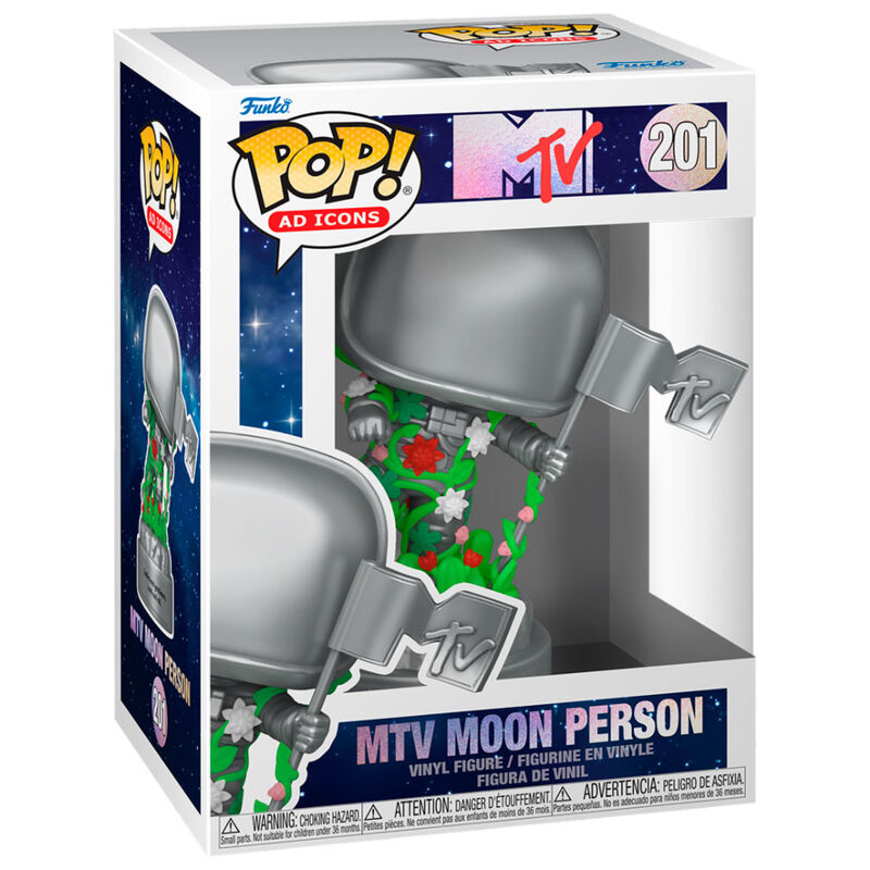 Figura Funko POP! MTV Moon Person plateada con bandera y detalles florales - 2