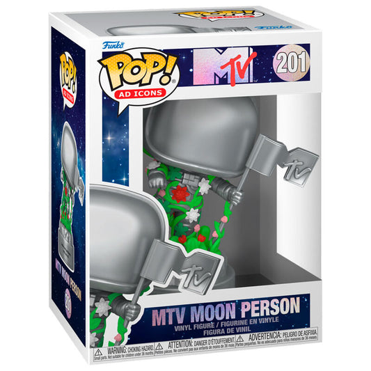 Figura Funko POP! MTV Moon Person plateada con bandera y detalles florales - 2