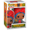 Figura Funko POP! Rocks de Erykah Badu con conjunto rojo y tocado azul en su caja