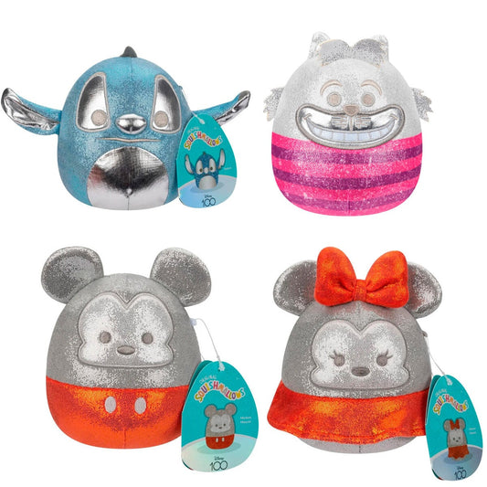Blíster con cuatro peluches Disney Squishmallows de Stitch, Gato de Cheshire, Mickey y Minnie