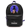 Mochila negra Wednesday de 43 cm con diseño morado y compartimento delantero
