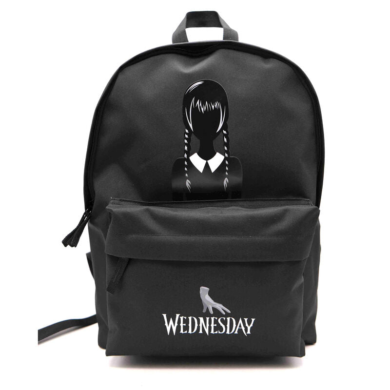 Mochila negra Wednesday de 43 cm con diseño de Wednesday y Thing