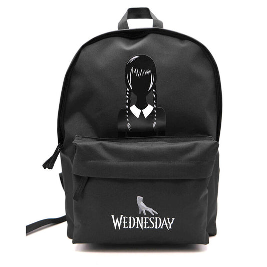 Mochila negra Wednesday de 43 cm con diseño de Wednesday y Thing