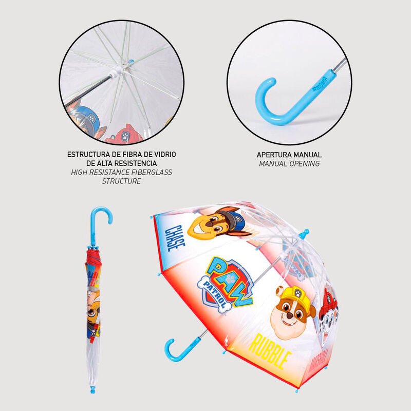 Paraguas burbuja transparente Paw Patrol con Chase, Rubble y Marshall - 3