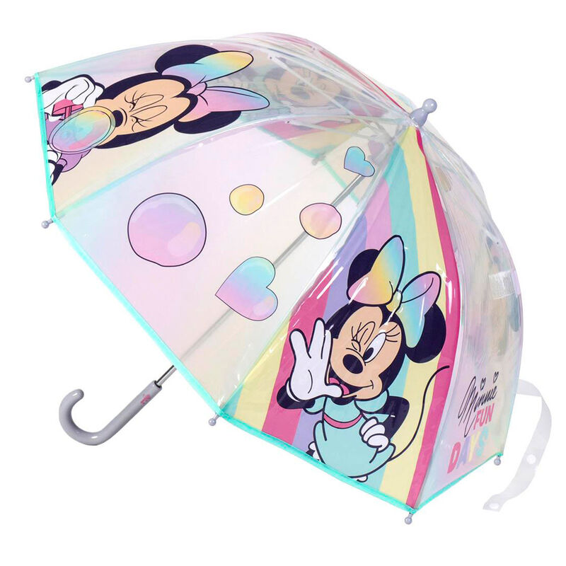 Paraguas burbuja transparente de Minnie Disney con estampado colorido