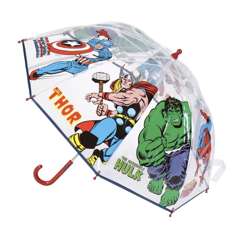 Paraguas burbuja transparente de Los Vengadores con Capitán América, Thor y Hulk