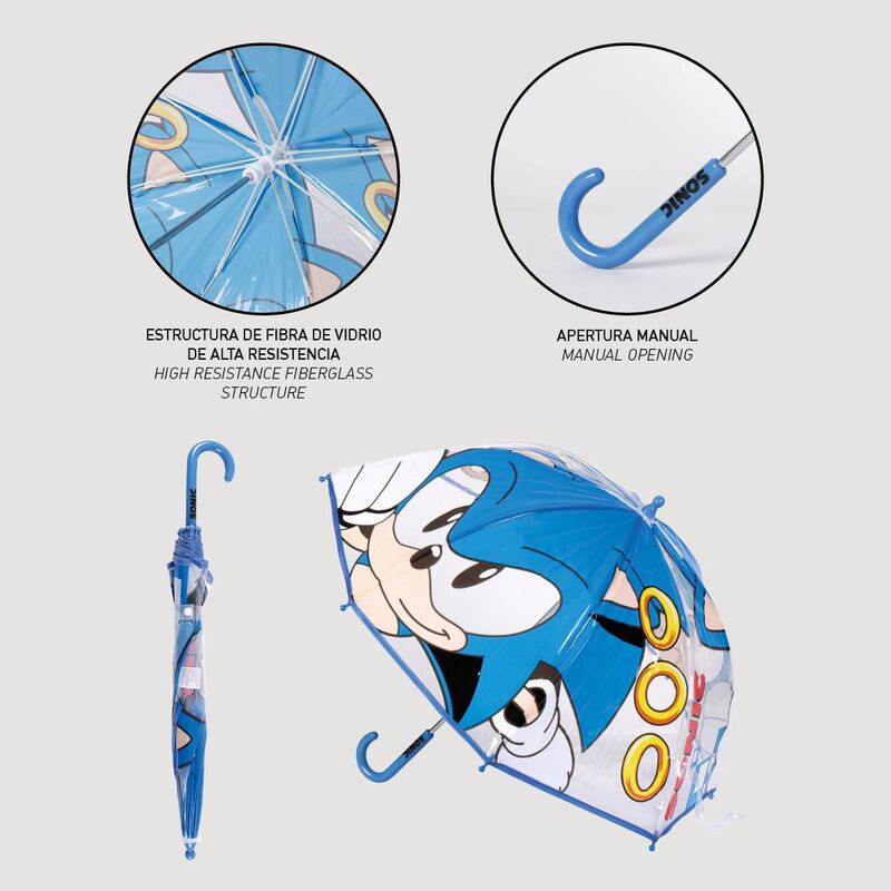 Paraguas burbuja azul de Sonic The Hedgehog con mango curvo - 3