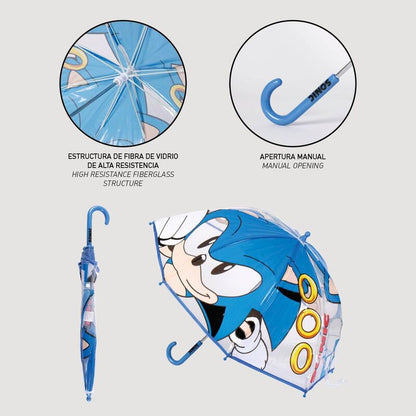 Paraguas burbuja azul de Sonic The Hedgehog con mango curvo - 3