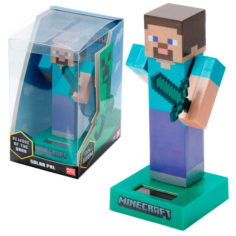Muñeco solar de Steve de Minecraft con espada sobre base verde