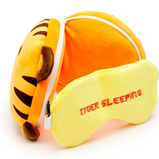 Almohada de viaje con antifaz de tigre naranja - 3