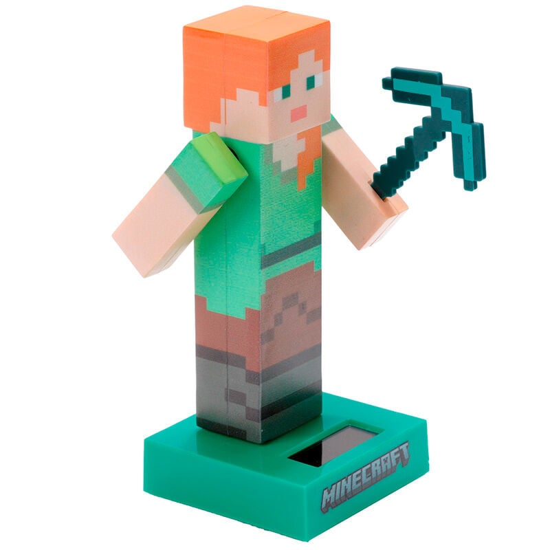 Muñeco solar de Alex de Minecraft con pico sobre base verde - 3